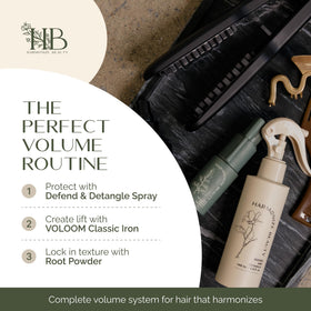 Harmonize Beauty VOLOOM instantly lifts hair for voluminous look.