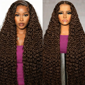 Harmsh chocolate brown deep wave lace front wig showing full length for daily wear