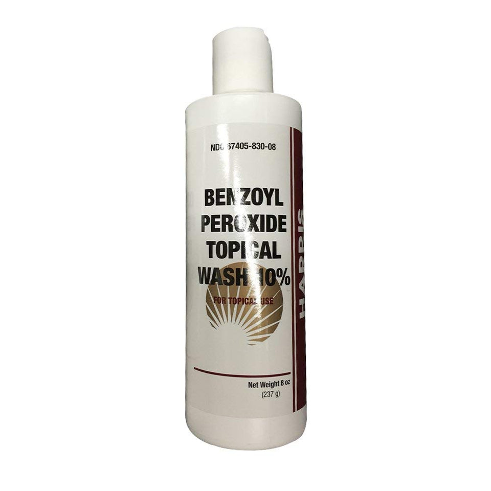 Jitonrad Harris Pharma 10% benzoyl peroxide wash bottle for oil-prone skin freshness.