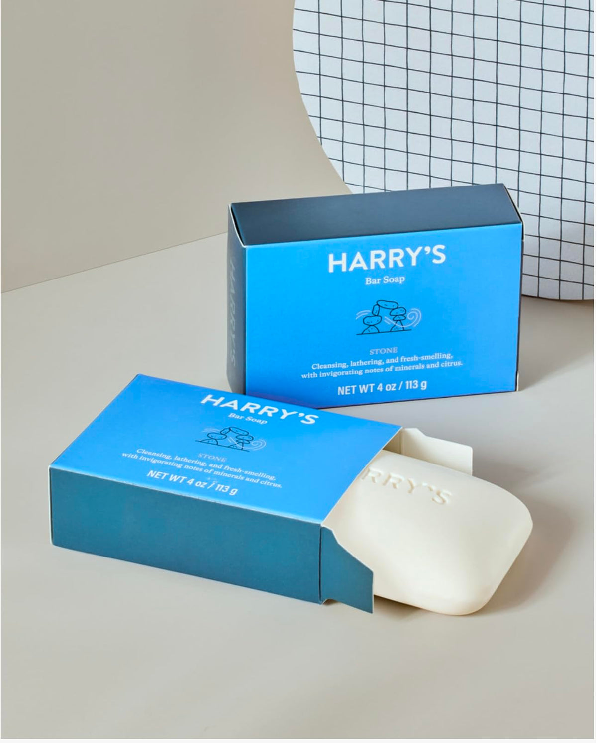 Harry's Bar Soap Stone Scent bar front view with rich lather for daily cleansing.