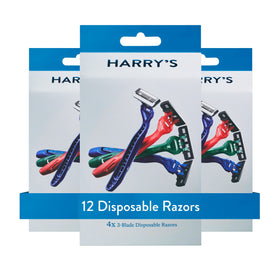 Harry's disposable razors 12-count pack front view for easy travel grooming