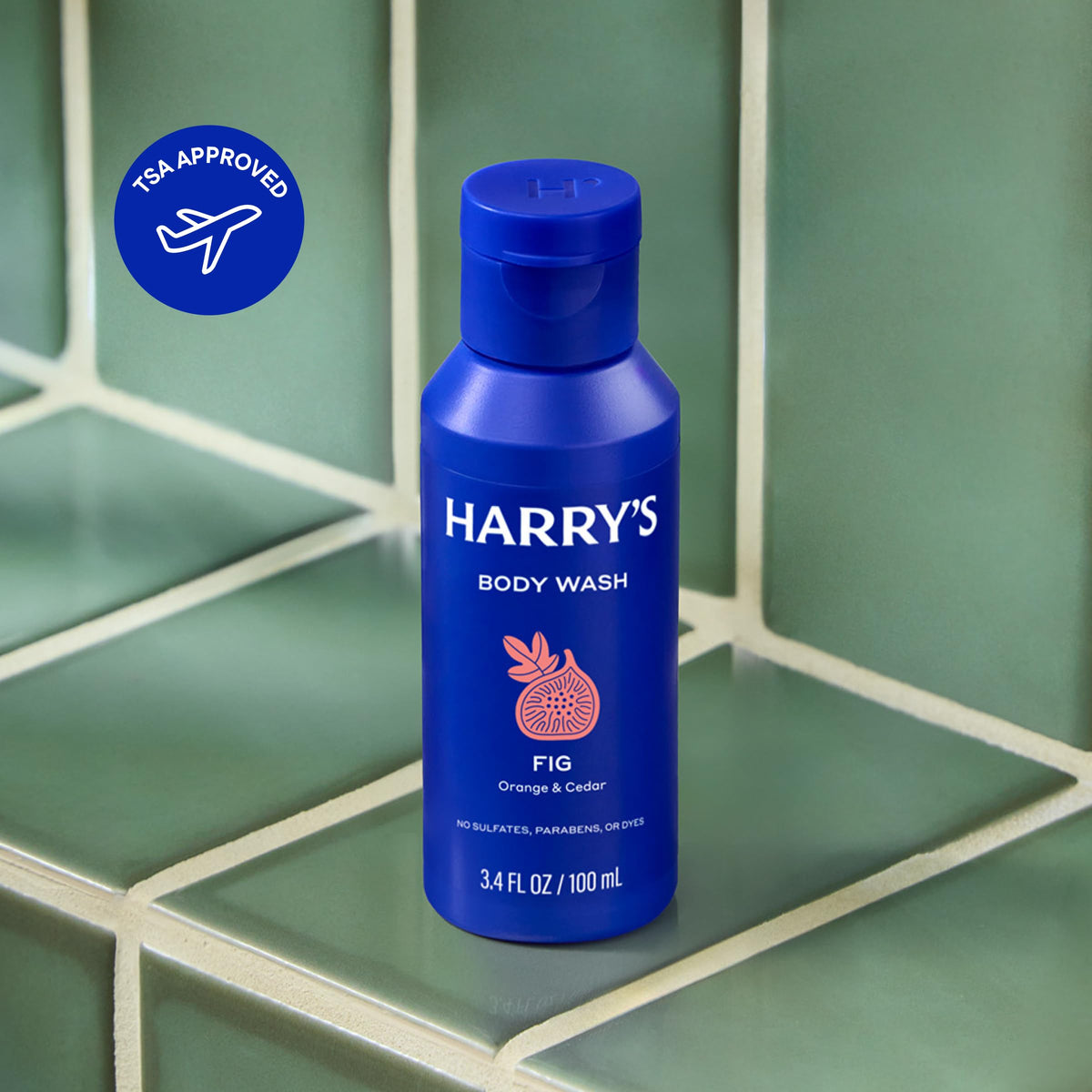 Harry's fig body wash six-pack packaging displayed for travel