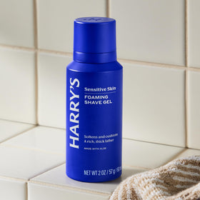Harry's Foaming Shave Gel creates a rich lather that protects skin during shaving.