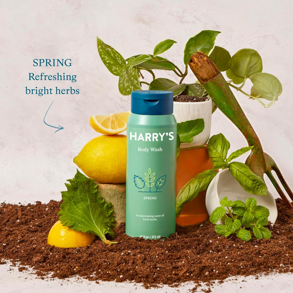 Harry's Body Wash being poured from the bottle for a thorough cleanse