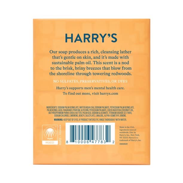 Harry's Redwood bar soap image highlights masculine fragrance for the shower.