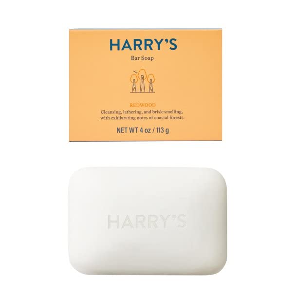Harry's Redwood bar soap pack shows four bars for daily cleansing.