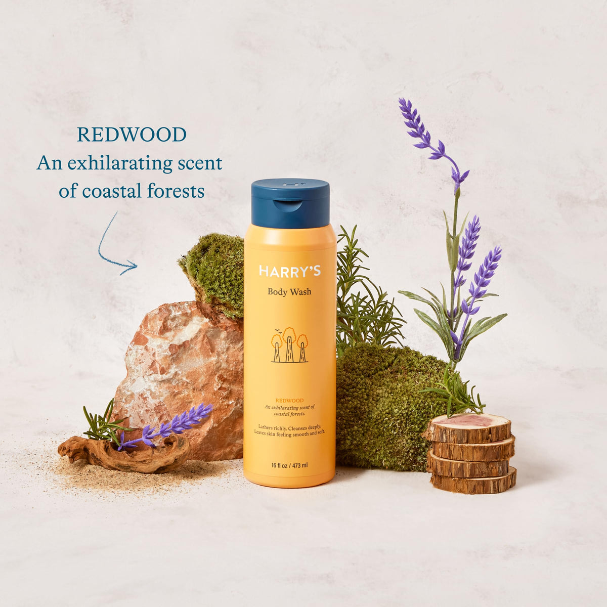 Harry's Redwood body wash pack3-bottles communicates value and consistent daily cleansing