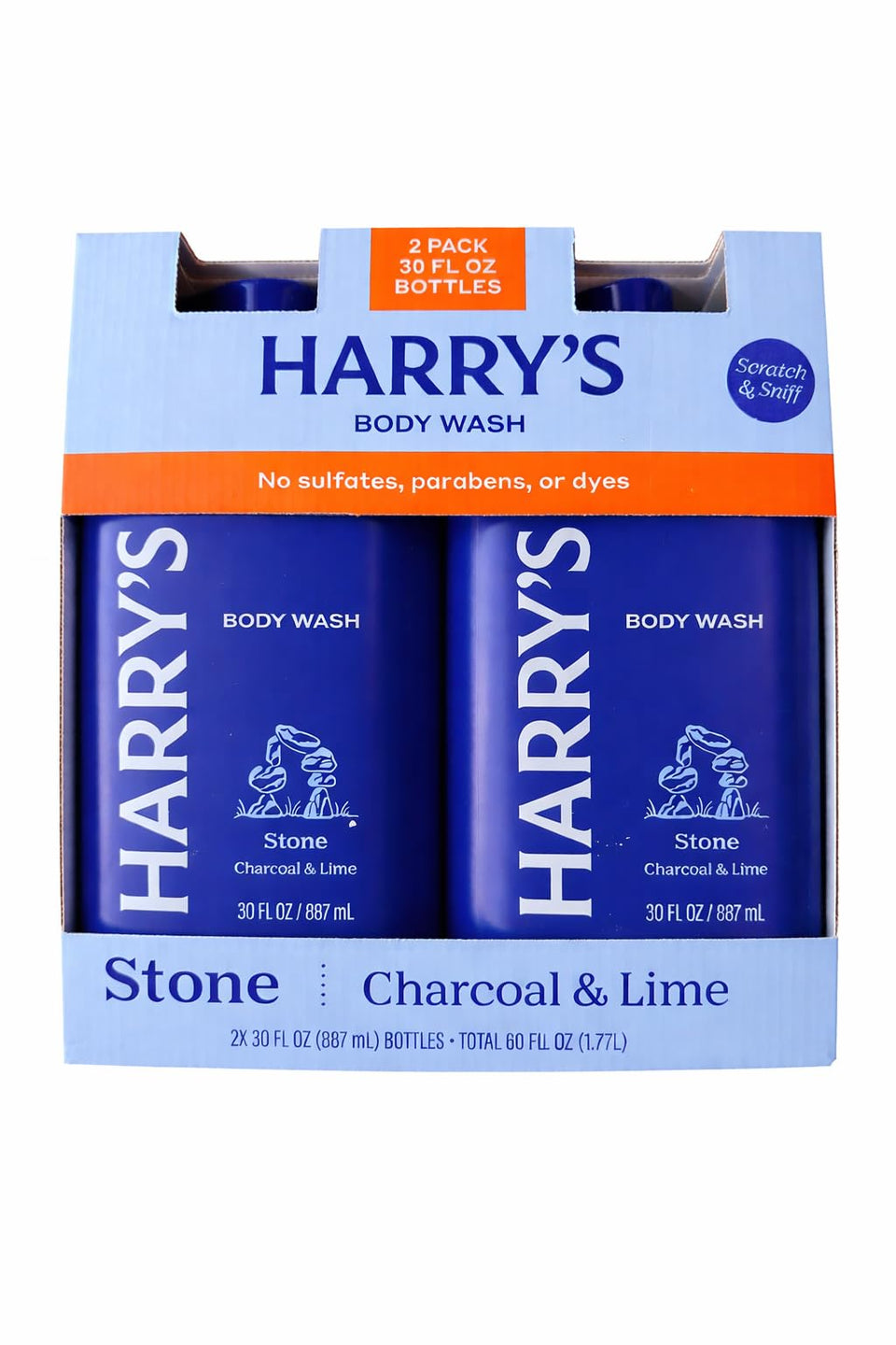 Harry's Stone body wash 2-pack bottles for a simple daily cleanse.
