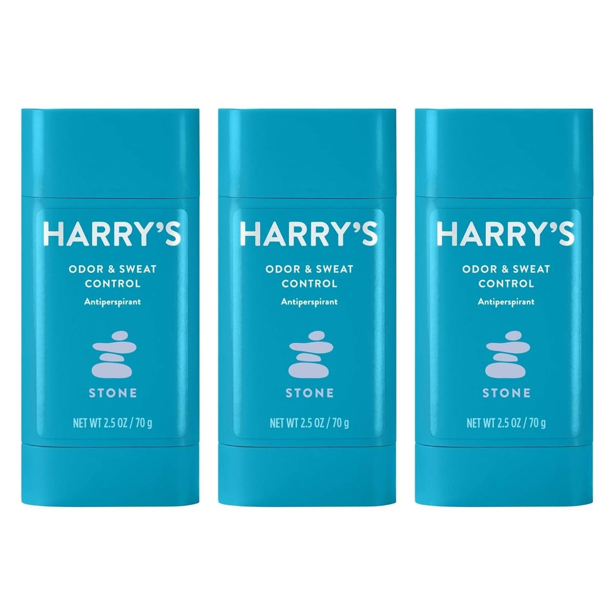 Harry's Stone Scent deodorant 3-pack front view shows 48-hour odor protection