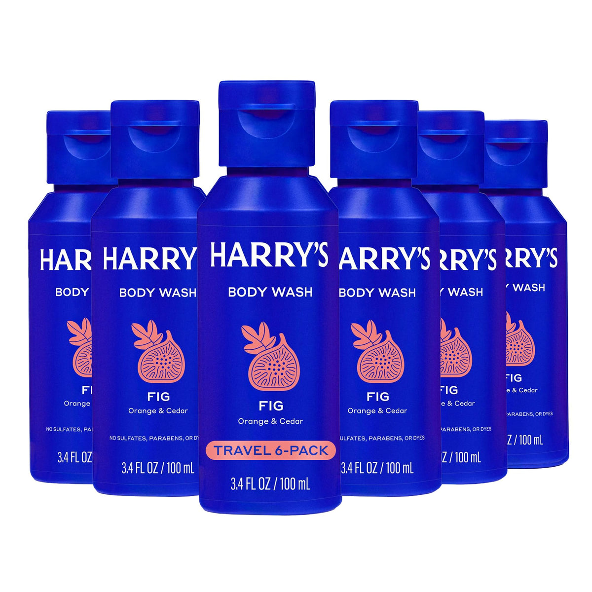 Harry's travel-size fig body wash front bottle for on-the-go freshness