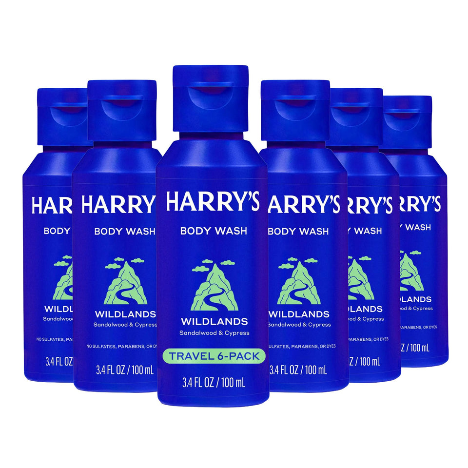Harry's Wildlands travel-sized body wash bottle for on-the-go cleansing