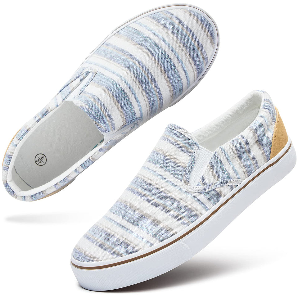 Hash Bubbie slip-on shoes with light blue stripes offering easy on/off for daily errands