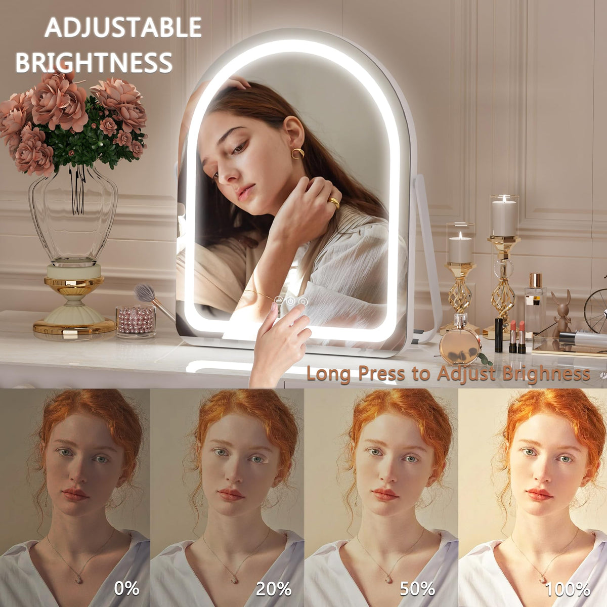 Hasipu smart touch vanity mirror with memory keeps lighting settings
