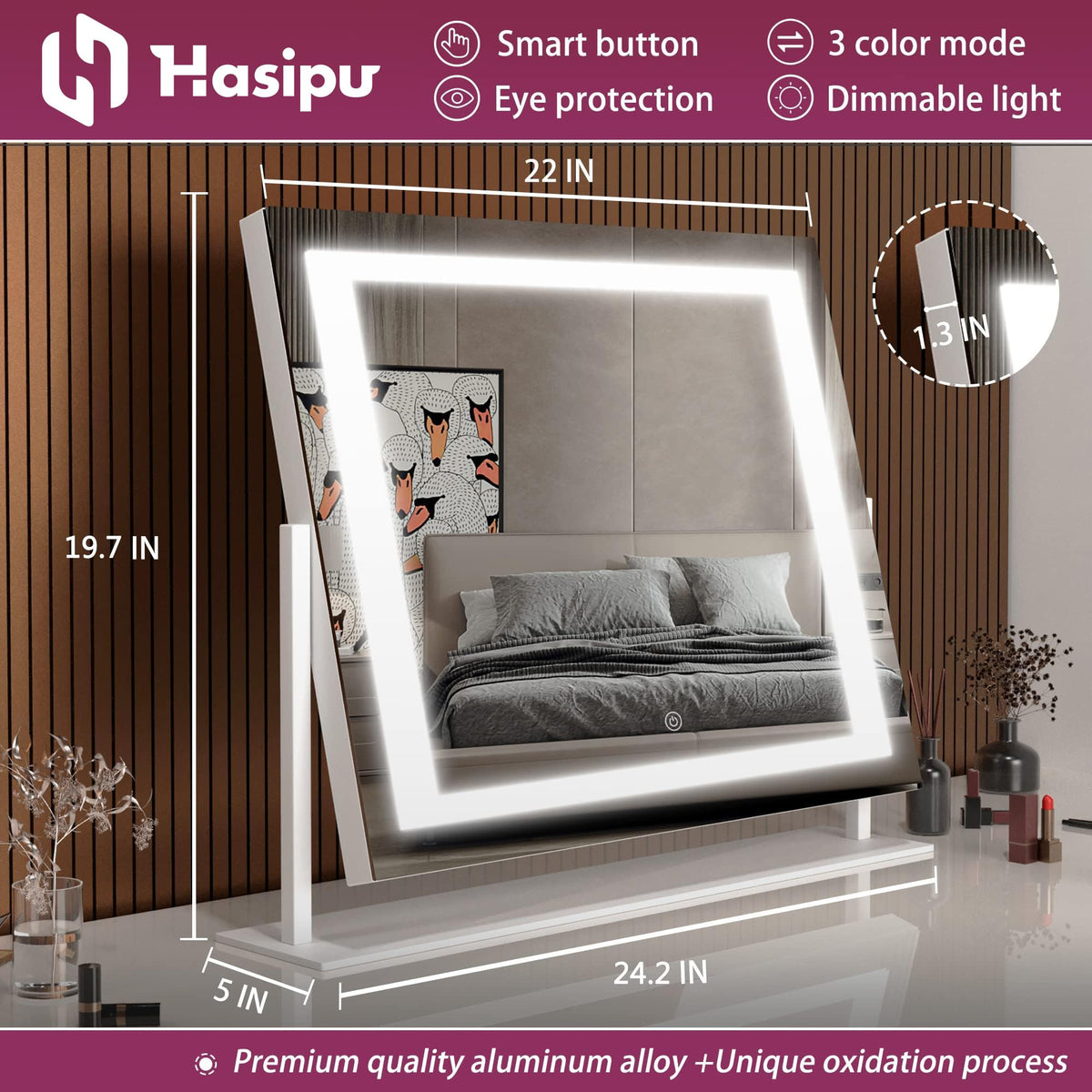 Hasipu vanity mirror 360° rotation for viewing from any angle