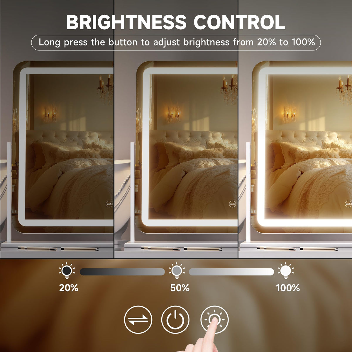Hasipu vanity mirror brightness adjustable to match task