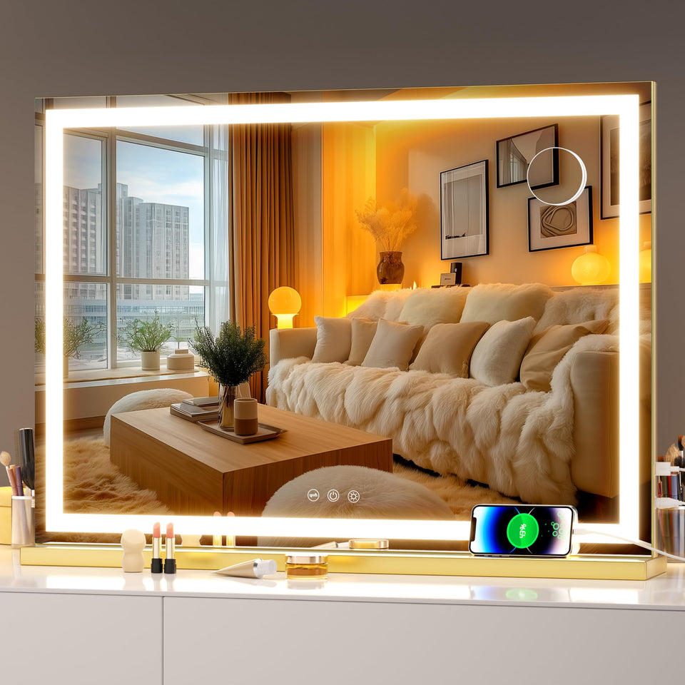 Hasipu vanity mirror lights on for bright, even makeup illumination