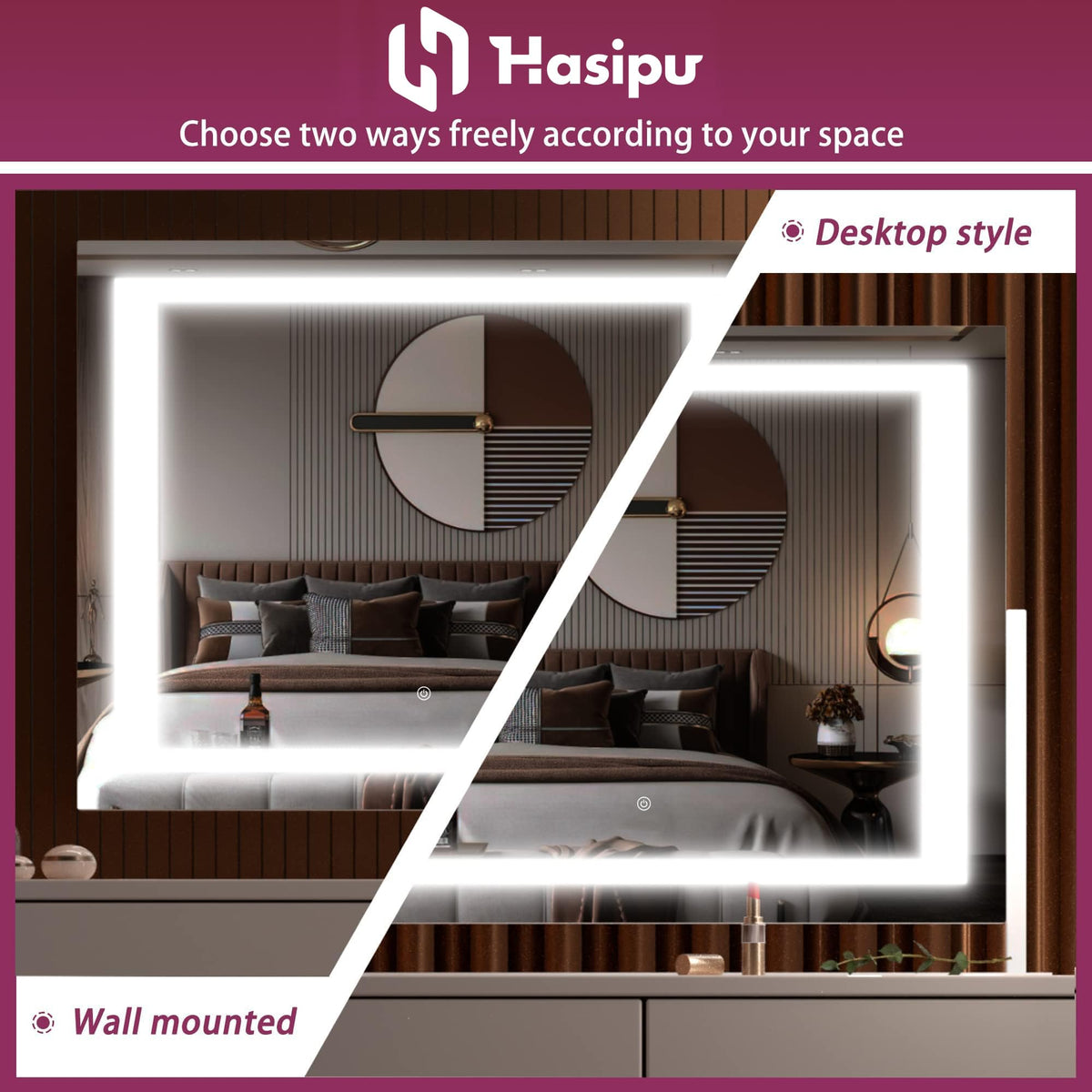 Hasipu vanity mirror wall mounting holes for flexible installation