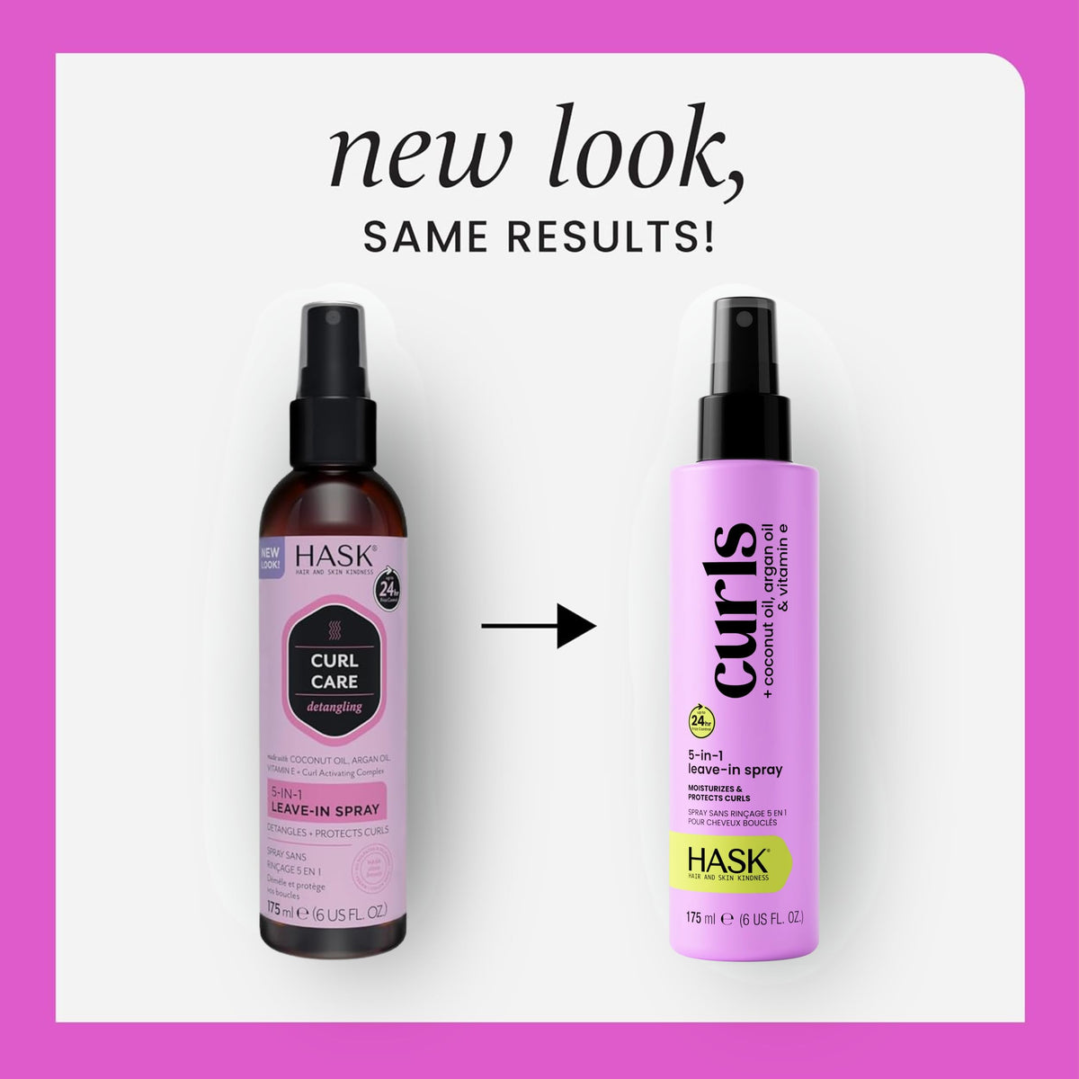 HASK 5-in-1 Leave-In spray in action provides detangling and smoother styling.