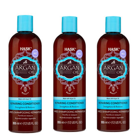 HASK Argan Oil Repairing Conditioner bottle close-up showing deep nourishment for hair
