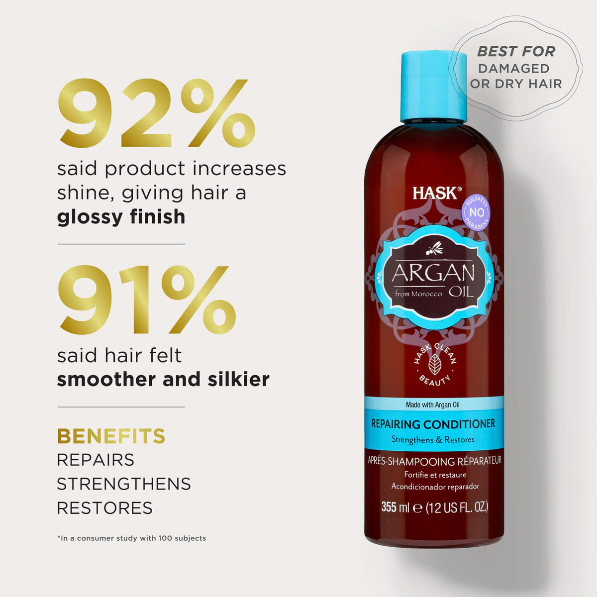 HASK Argan Oil Repairing Conditioner pump for easy detangling and hydration
