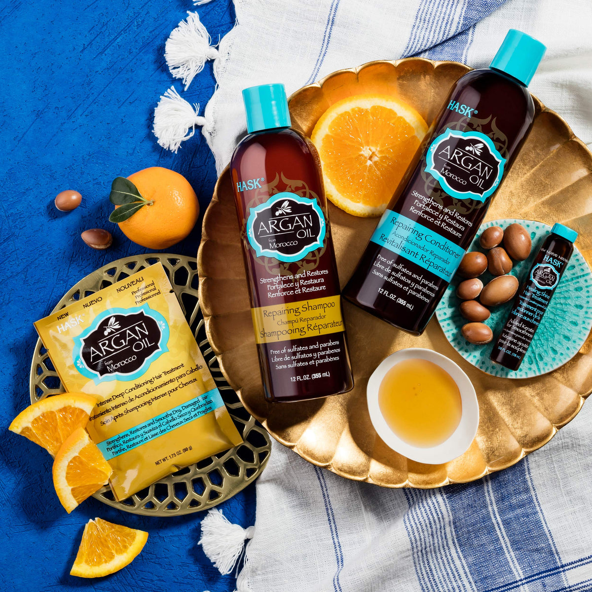 HASK Argan Repairing Deep Conditioner bottle close-up without silicones and sulfates