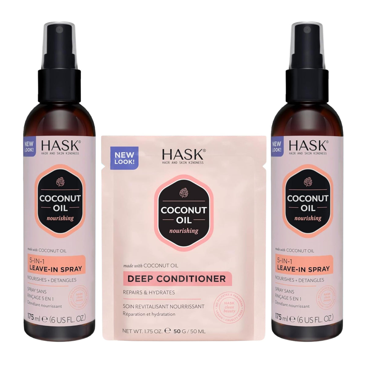 HASK Coconut 5-in-1 Leave-In spray front view for detangling and shine
