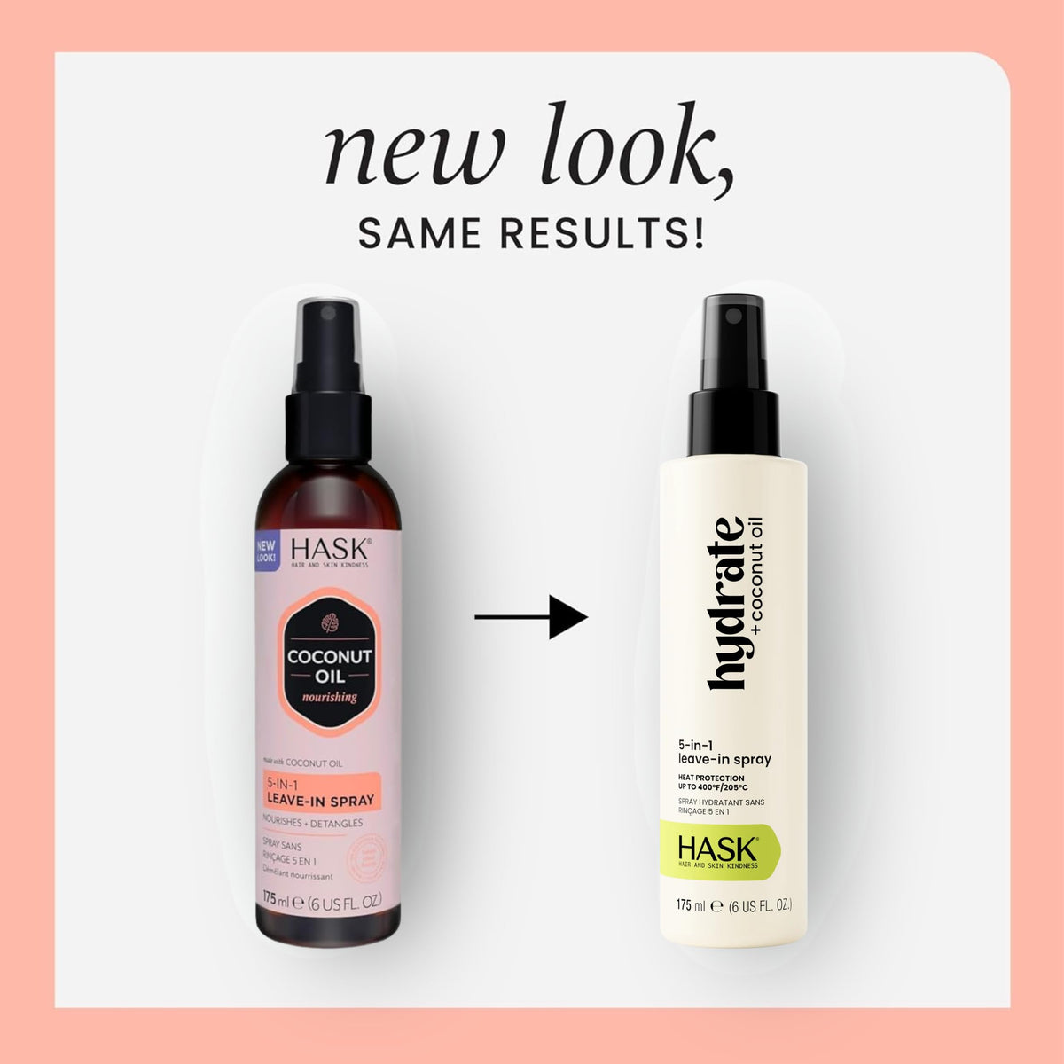 HASK Coconut 5-in-1 Leave-In spray side view highlighting lightweight formula