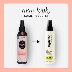 HASK Coconut 5-in-1 Leave-In spray side view highlighting lightweight formula