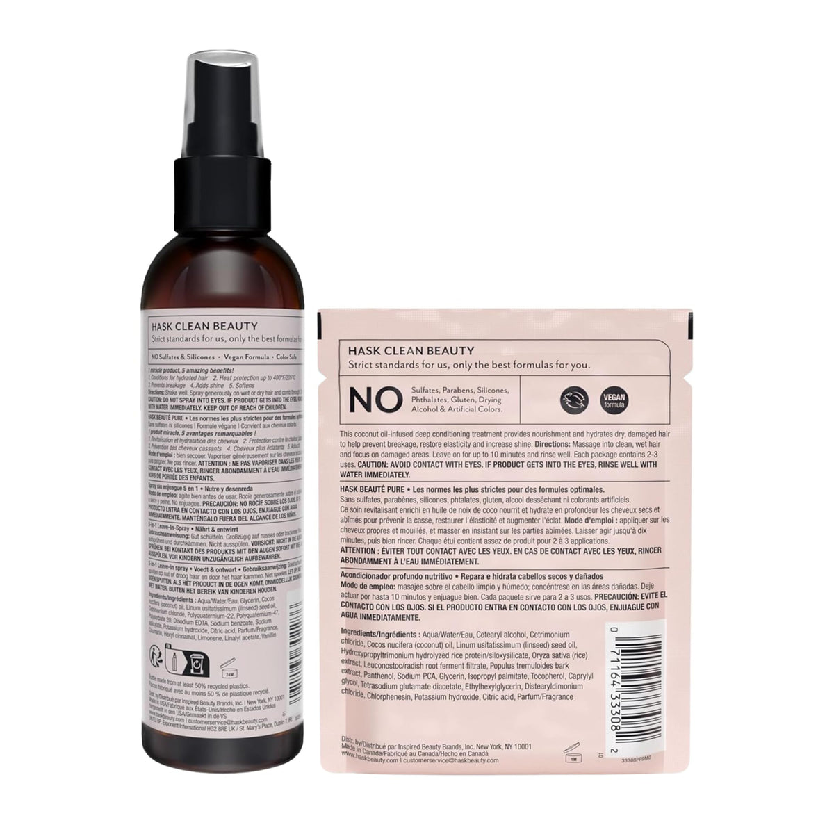 HASK Hair care routine setup showing two sprays for versatile use