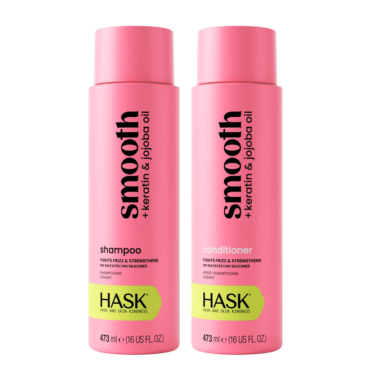 HASK Keratin Smoothing Shampoo bottle delivering frizz control and shine