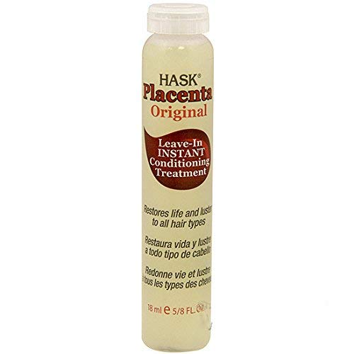 HASK placenta leave-in closeup highlighting shine for damaged hair