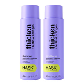 HASK shampoo bottle in hand shows color-safe care for vibrant hair.