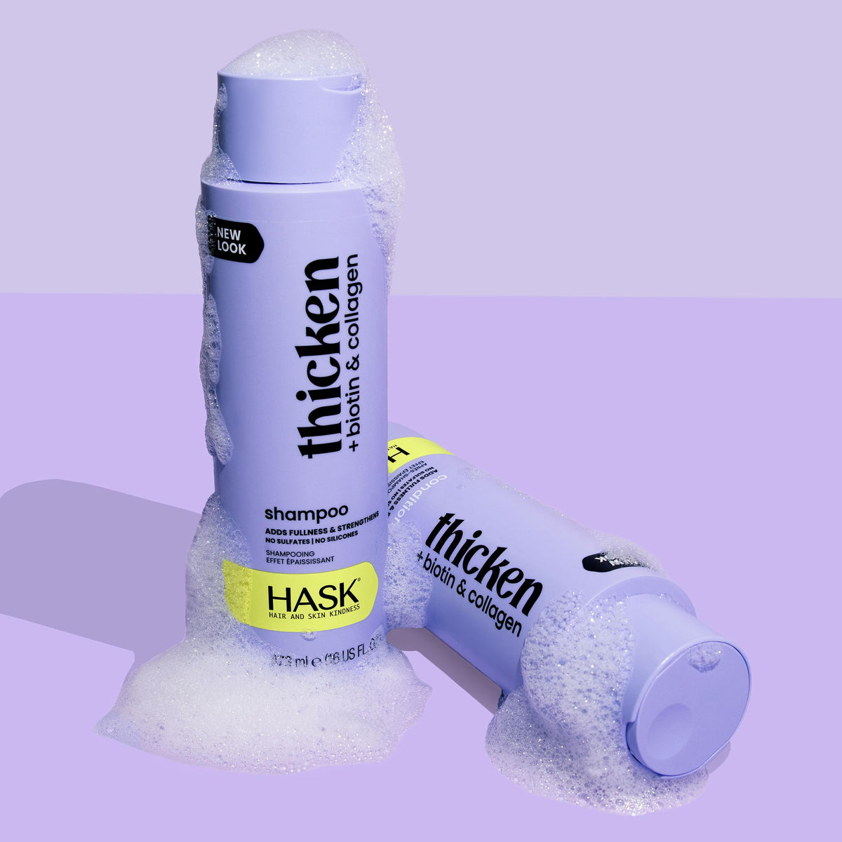 Shampoo bottle listing sulfate-free and paraben-free formula highlights gentler cleansing.