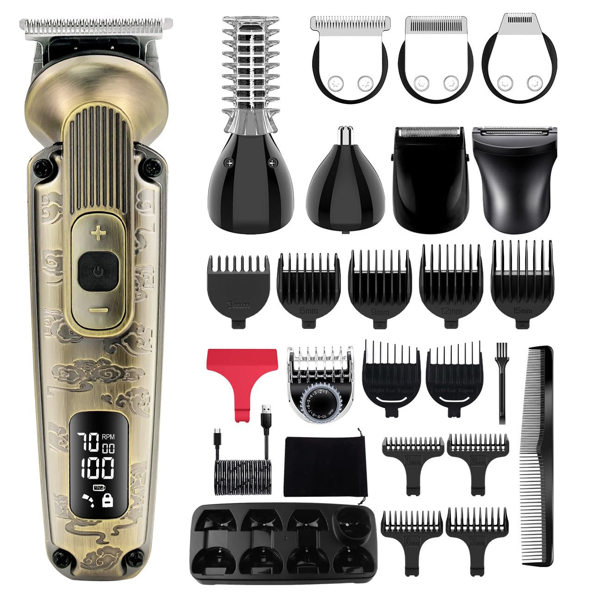 Hatteker 8-in-1 grooming kit in bronze finish for versatile beard trimming.
