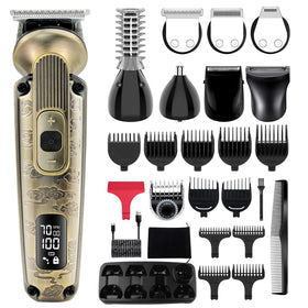 Hatteker 8-in-1 grooming kit in bronze finish for versatile beard trimming.