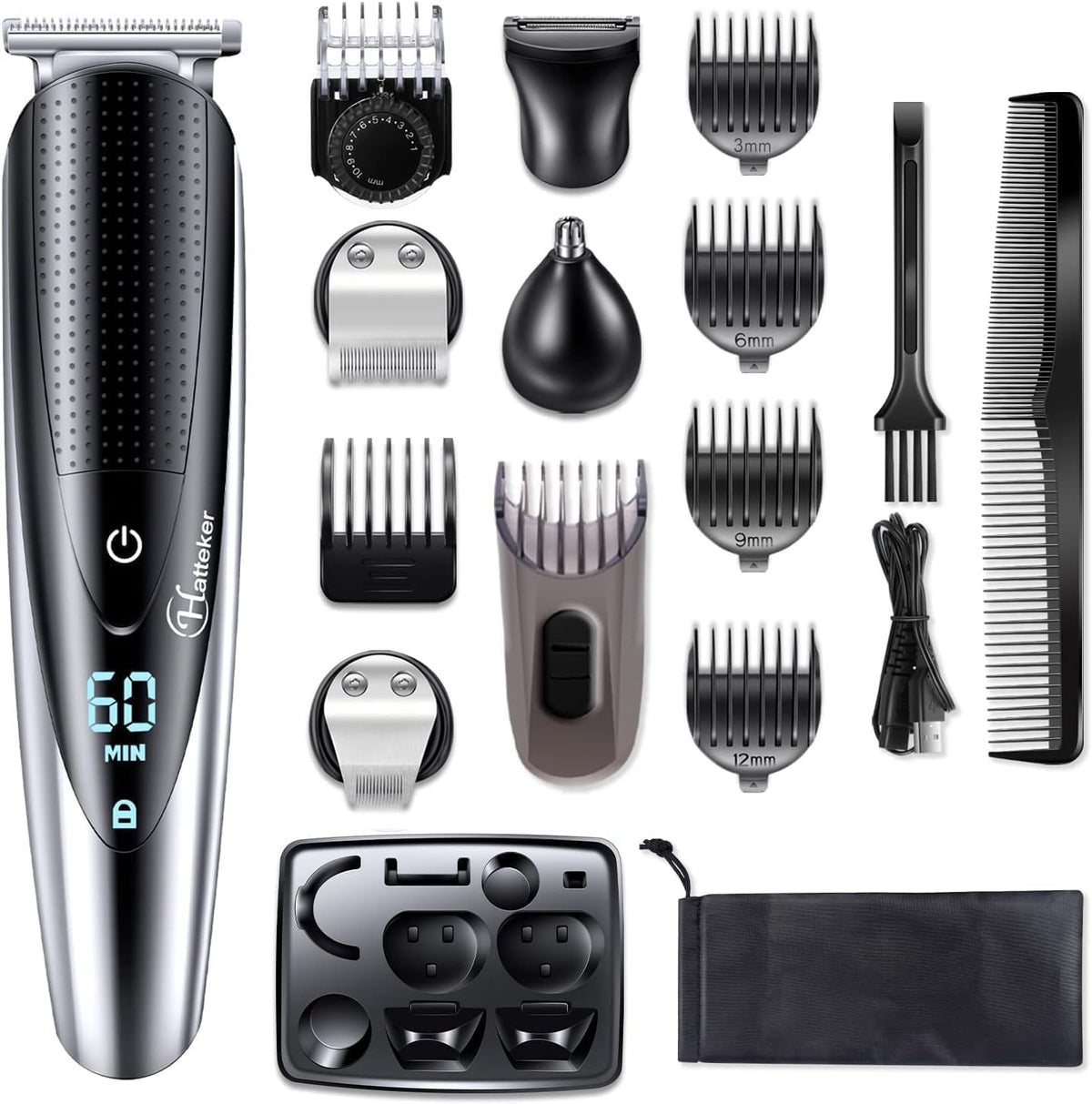 Hatteker men's beard trimmer front view showing ergonomic design for easy handling