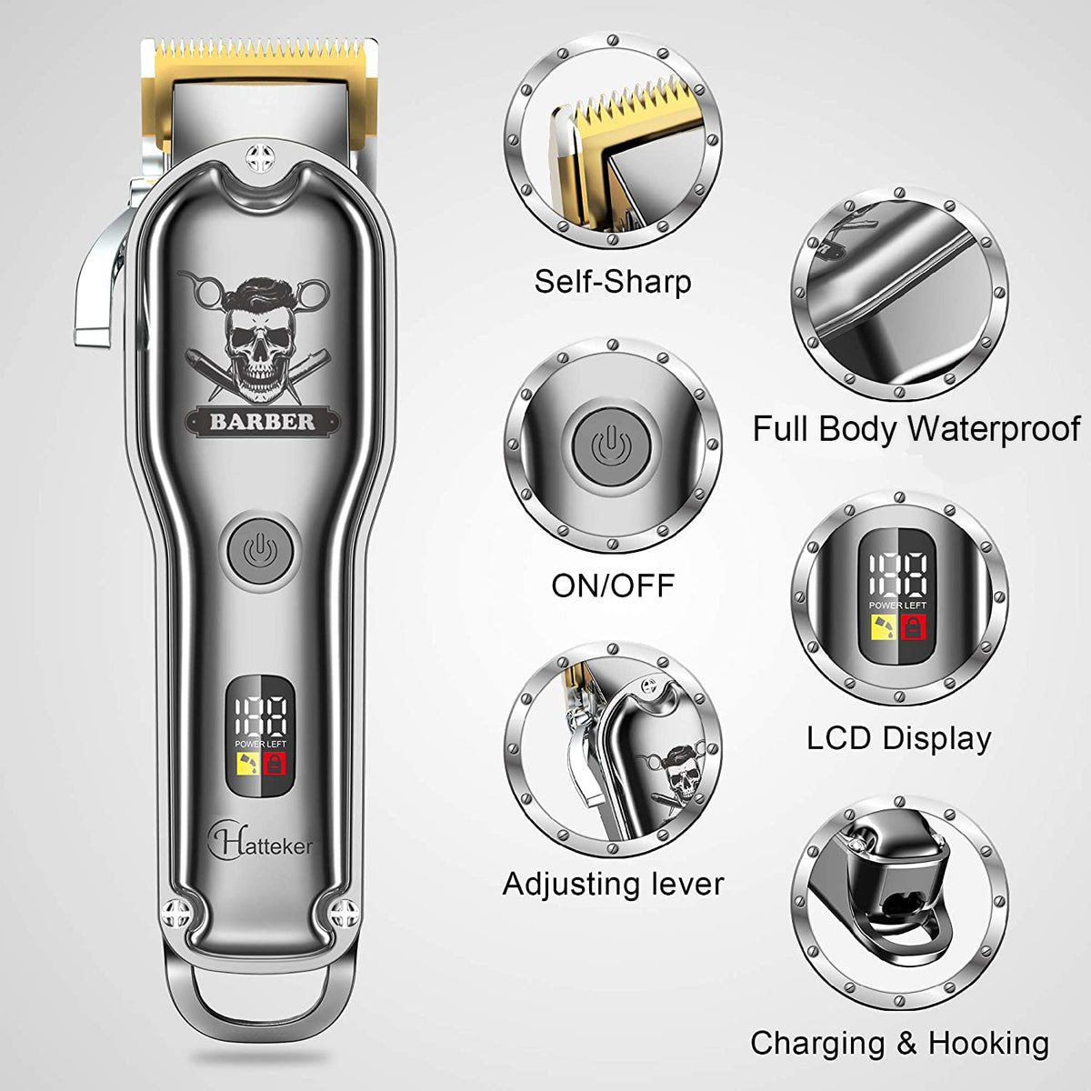 Hatteker Pro Hair Clipper cordless design for easy touch-ups anywhere