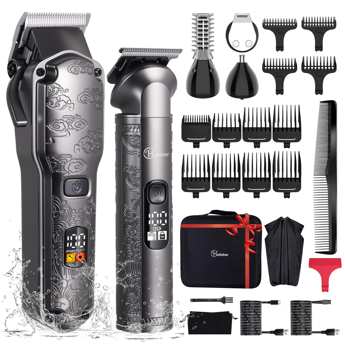 Hatteker professional hair clipper with large barber blade for precise at-home trims.