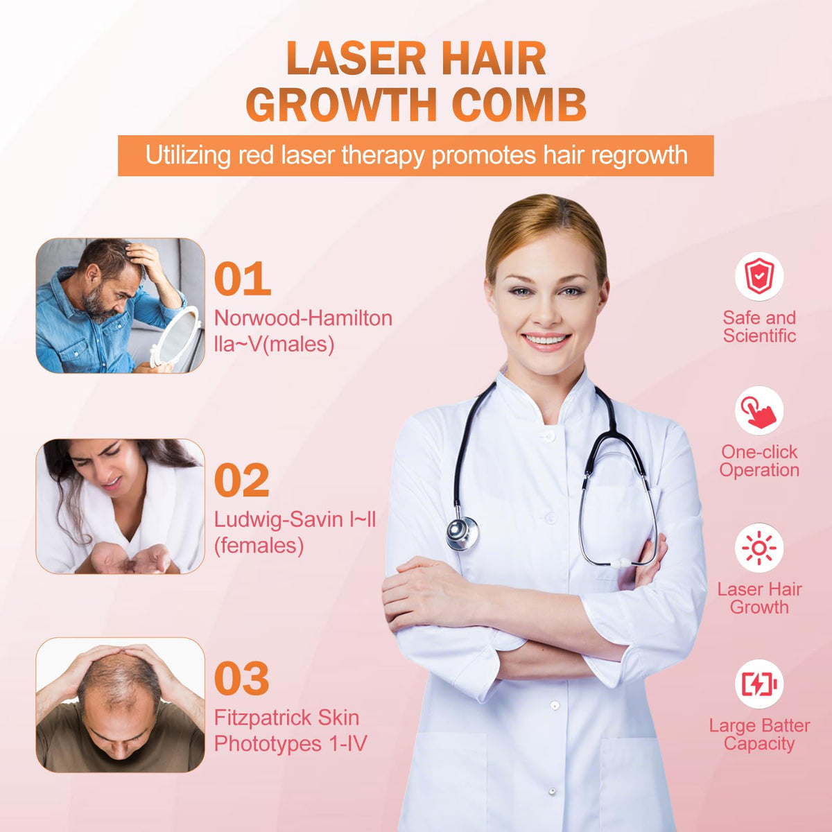 HAUBAT Lasercomb in use for at-home hair growth therapy