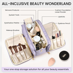 HauteHues Travel Makeup Bag brush-holder keeps brushes upright and ready.