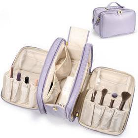 HauteHues Travel Makeup Bag with large opening for quick access on the go.