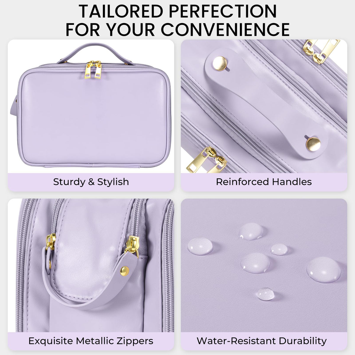 HauteHues bag with three compartments keeps cosmetics organized.