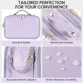 HauteHues bag with three compartments keeps cosmetics organized.