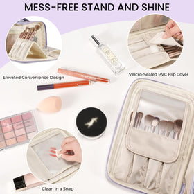 HauteHues Travel Makeup Bag featuring waterproof PU leather for spill protection.