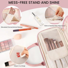 HauteHues waterproof nylon cosmetic bag protects contents during travel.