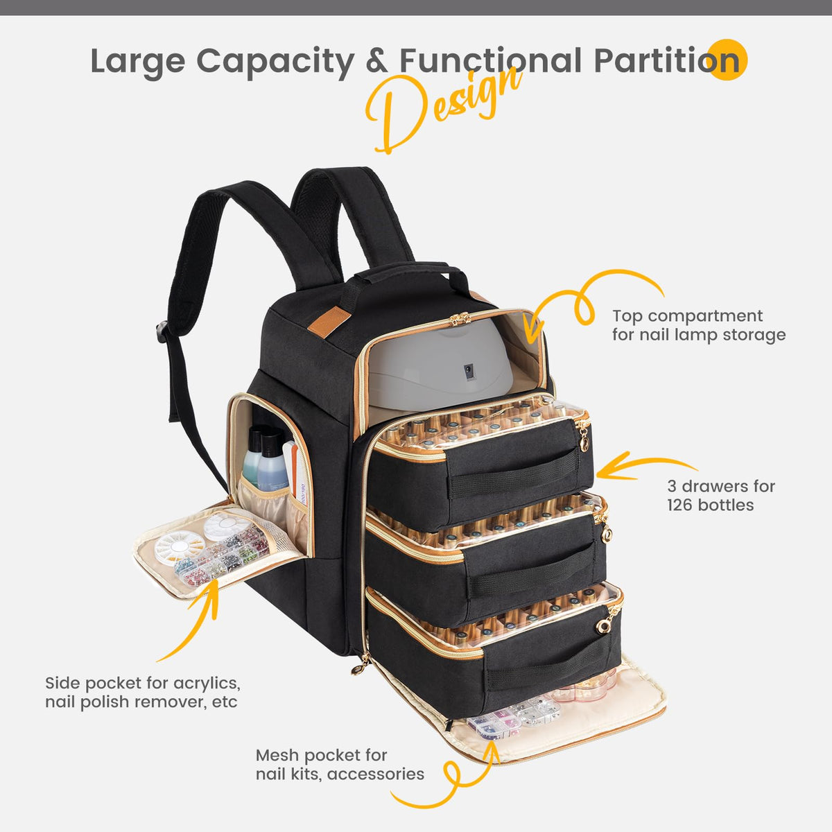 Hautton organizer features integrated lamp space for professional lighting setup.