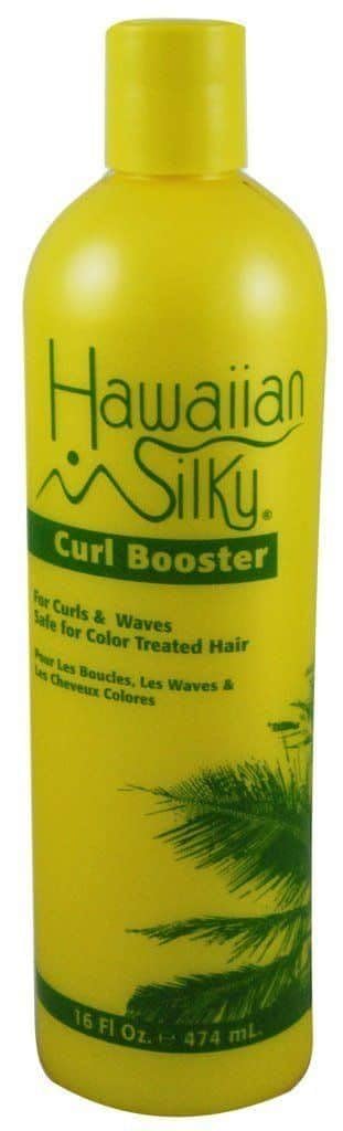 Hawaiian Silky Curl Booster bottle shapes curls for color-treated hair.