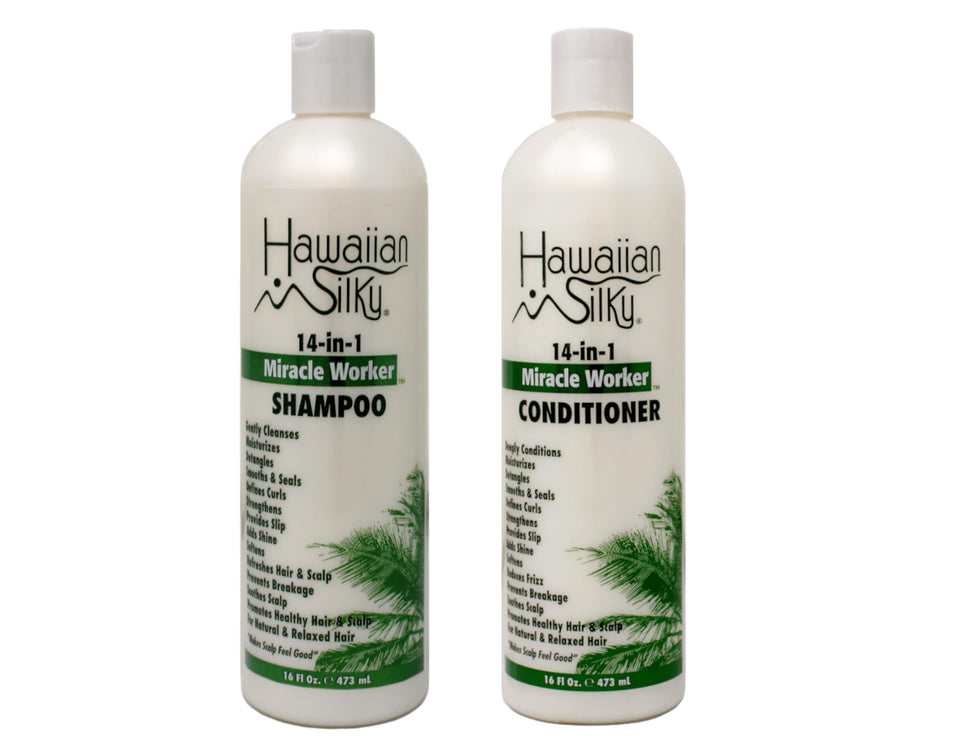 Hawaiian Silky Miracle Worker shampoo bottle ready for hydrating cleansing and detangling