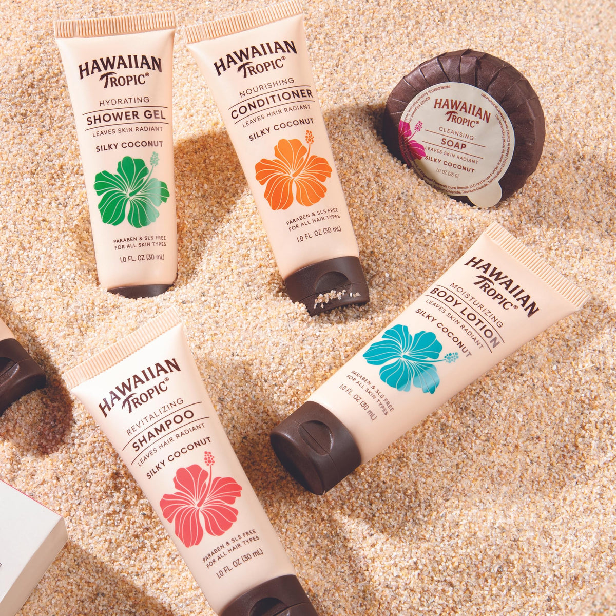 Conditioner tube from Hawaiian Tropic Silky Coconut bulk kit for guests.