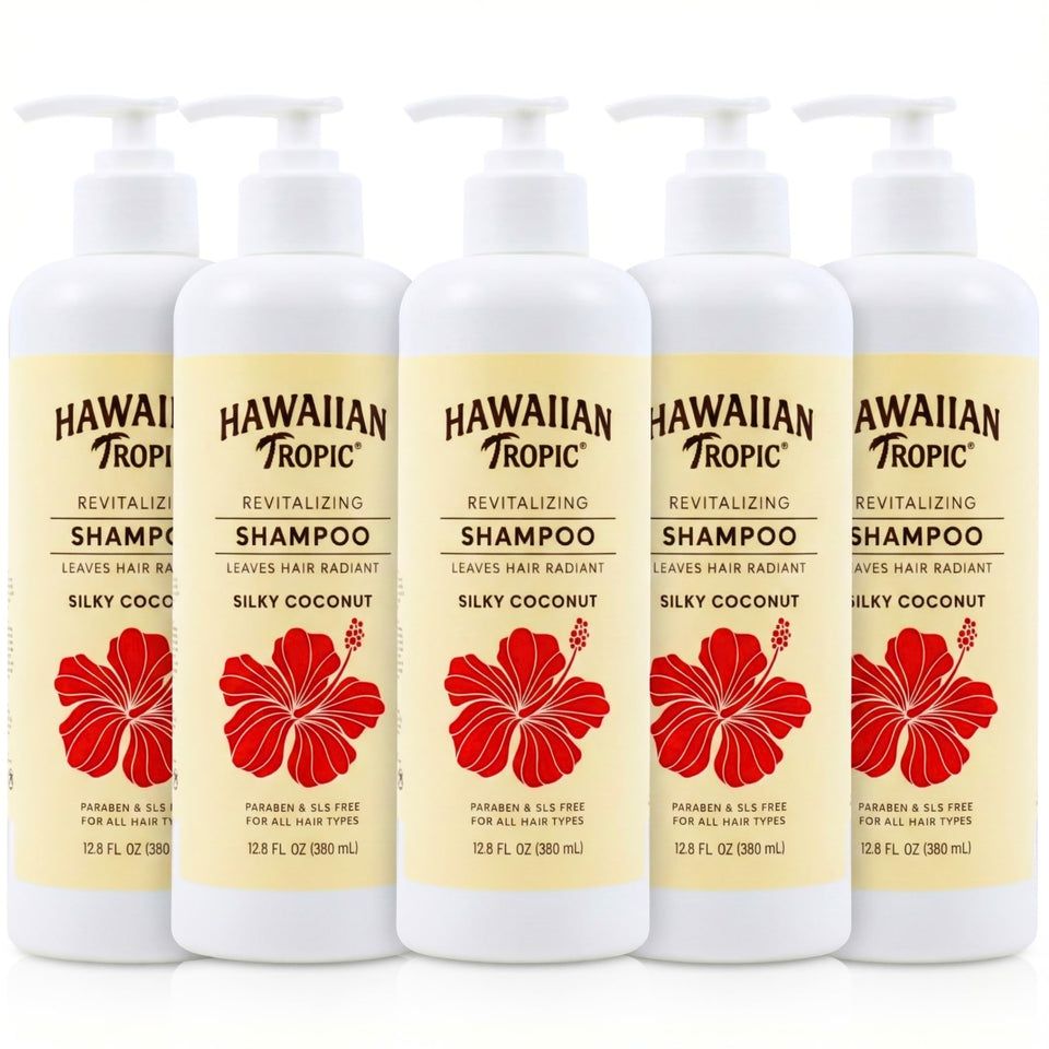 Hawaiian Tropic Silky Coconut Shampoo five-pack bulk bottles for hotels and vacation rentals